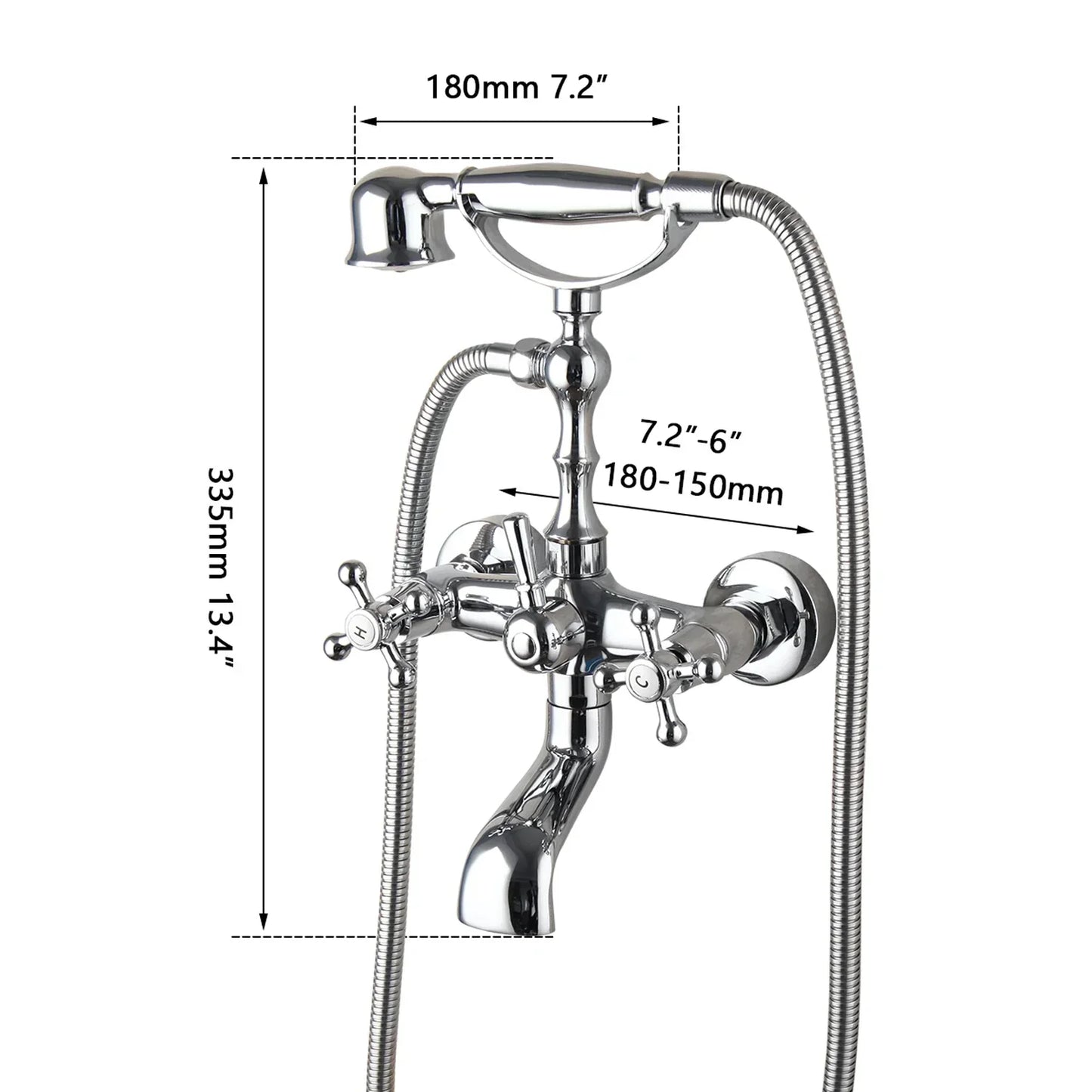 DecorBites™ Brass Bathroom Faucet Set with Hand Shower - Wall Mounted Chrome Water Mixer