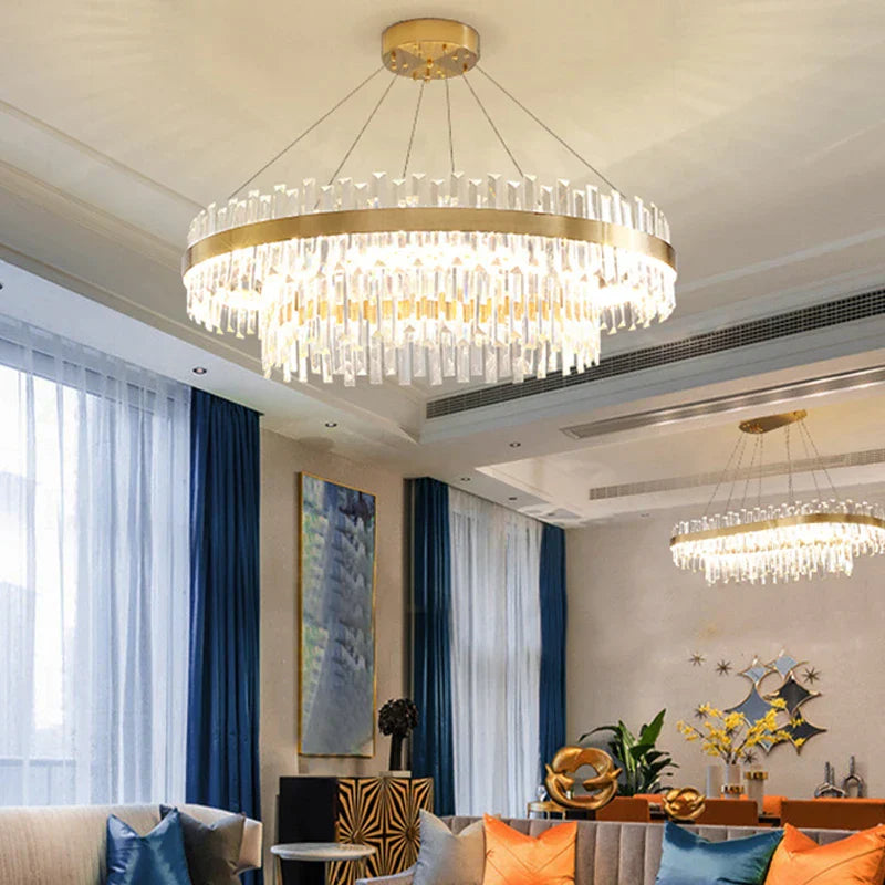 DecorBites™ Circular Double-layer Crystal Chandelier for Living Room Dining Room Led Pendant