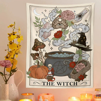 Decobites Witch Tarot Tapestry: Retro Witchy Boho Wall Hanging for Home Decor