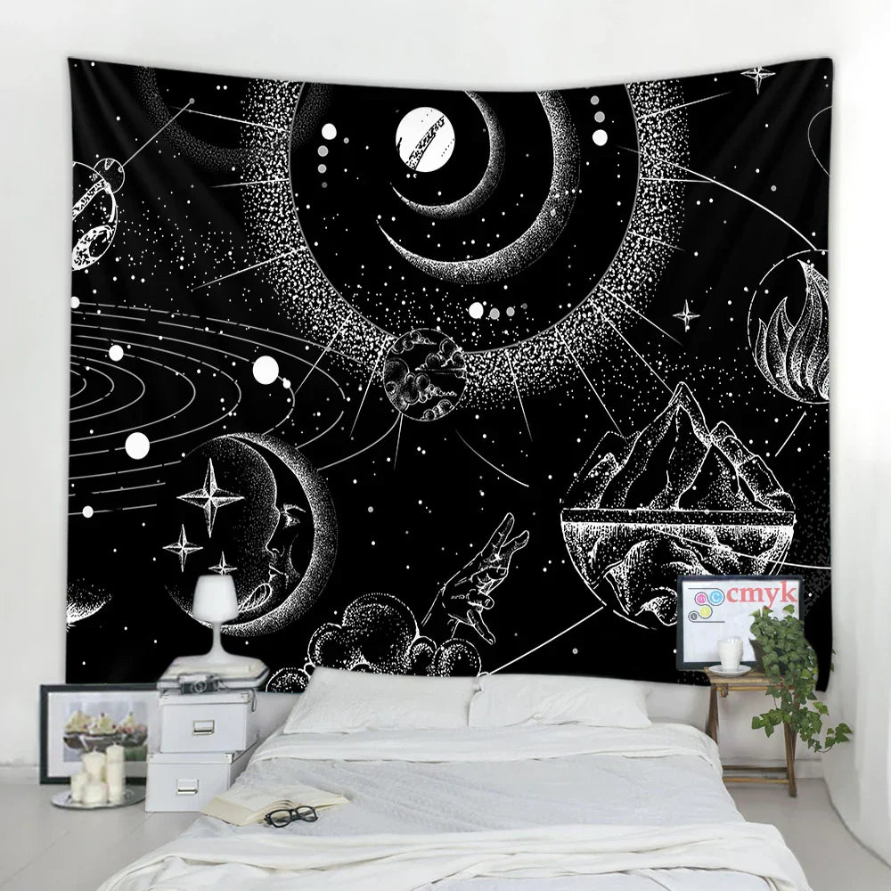 Decobites Black & White Stars Mandala Tapestry - Home Decor