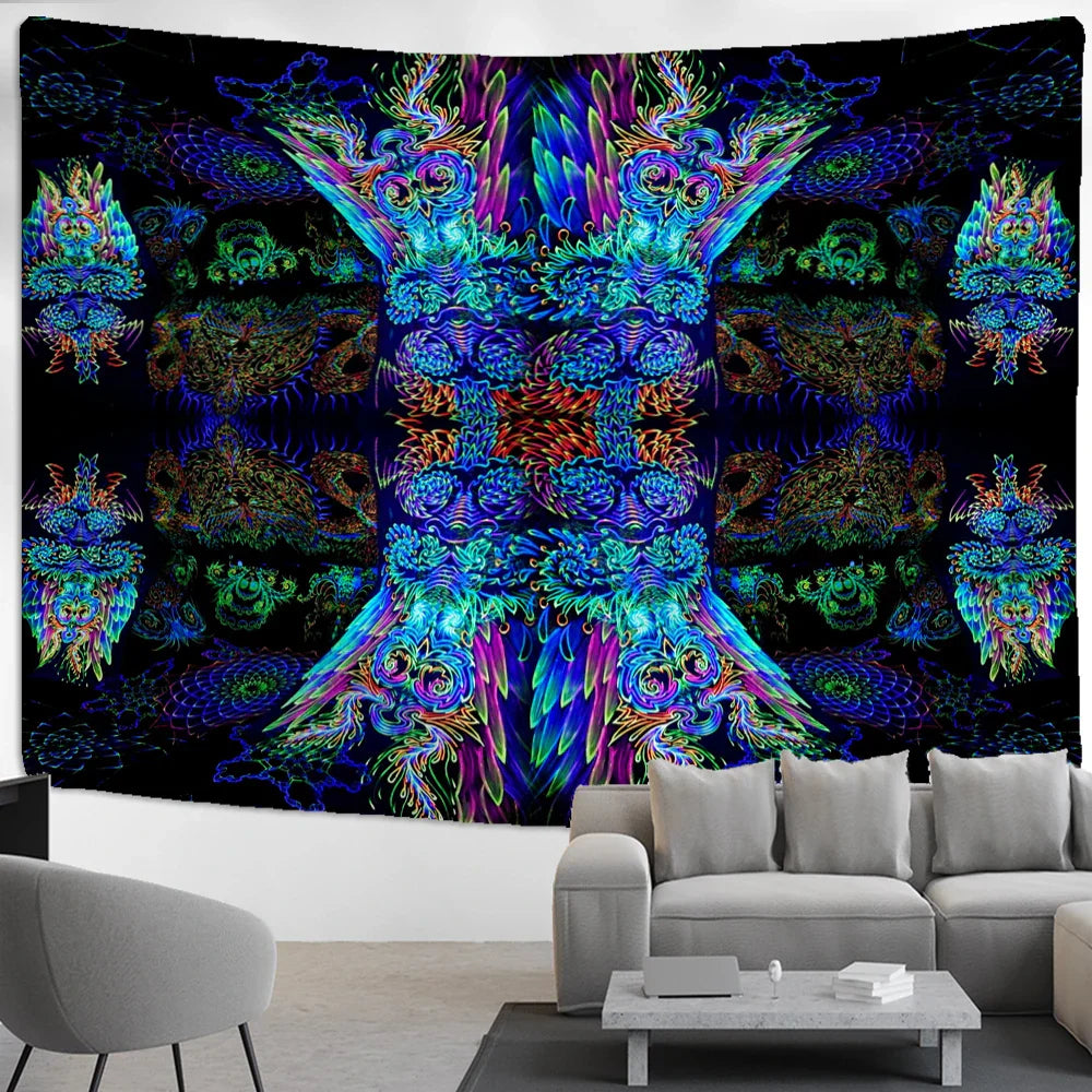 Psychedelic Human Face Wall Tapestry Fluorescent Hippie Art for Decobites Home Décor