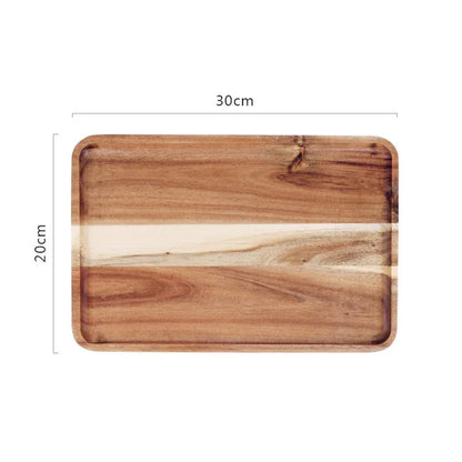 DecorBites™ Acacia Wood Breakfast Tray - Rectangular Fruit Plate with Wooden Cutlery