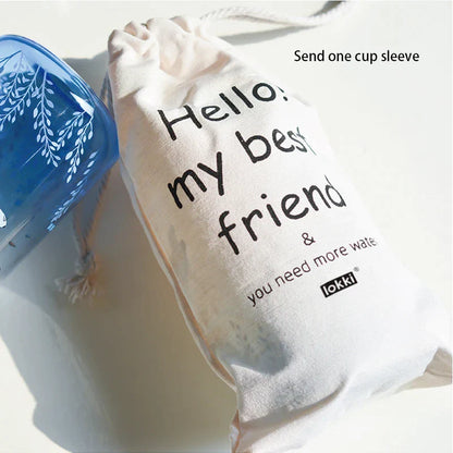 زجاجة مياه زجاجية زرقاء من ديكوربايتس™ سعة 600 مل بتصميم ختم دب قطبي لطيف