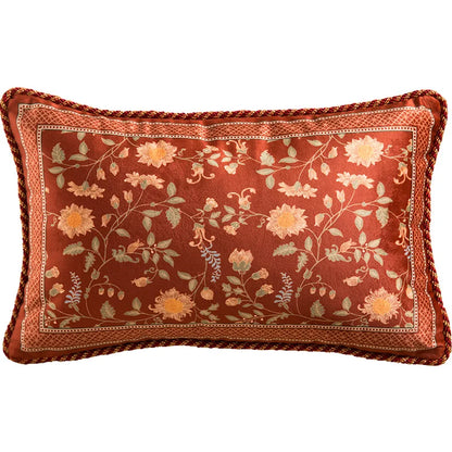 DecorBites™ Chinese Peony Flower & Bird Print Vermilion Pillow Cover