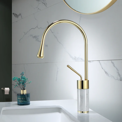 DecorBites™ Gold Brass Marble Basin Faucet Hot Cold Sink Mixer Tap