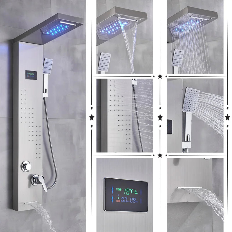 DecorBites™ LED Rainfall Shower Panel Set with Temperature Screen and Hand Sprayer