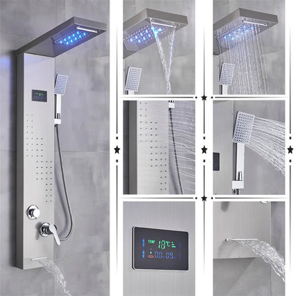 DecorBites™ LED Rainfall Shower Panel Set with Temperature Screen and Hand Sprayer