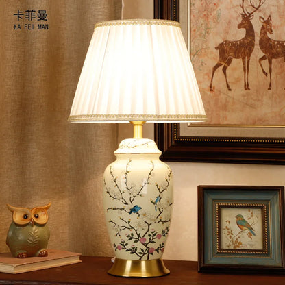 DecorBites™ Chinese Ceramic Table Lamp: Hand-Painted Retro Style for Living Room, Bedroom, or Villa