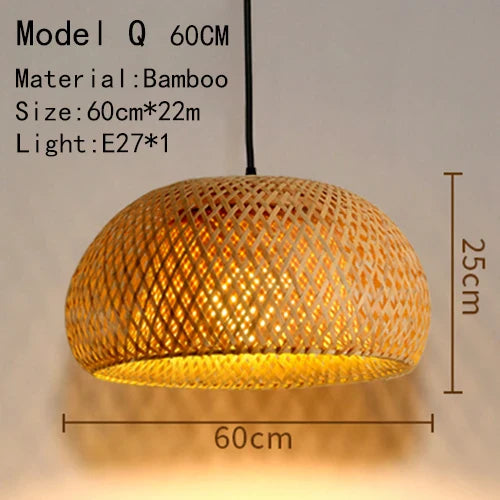Handwoven Rattan Bamboo Pendant Light in Black