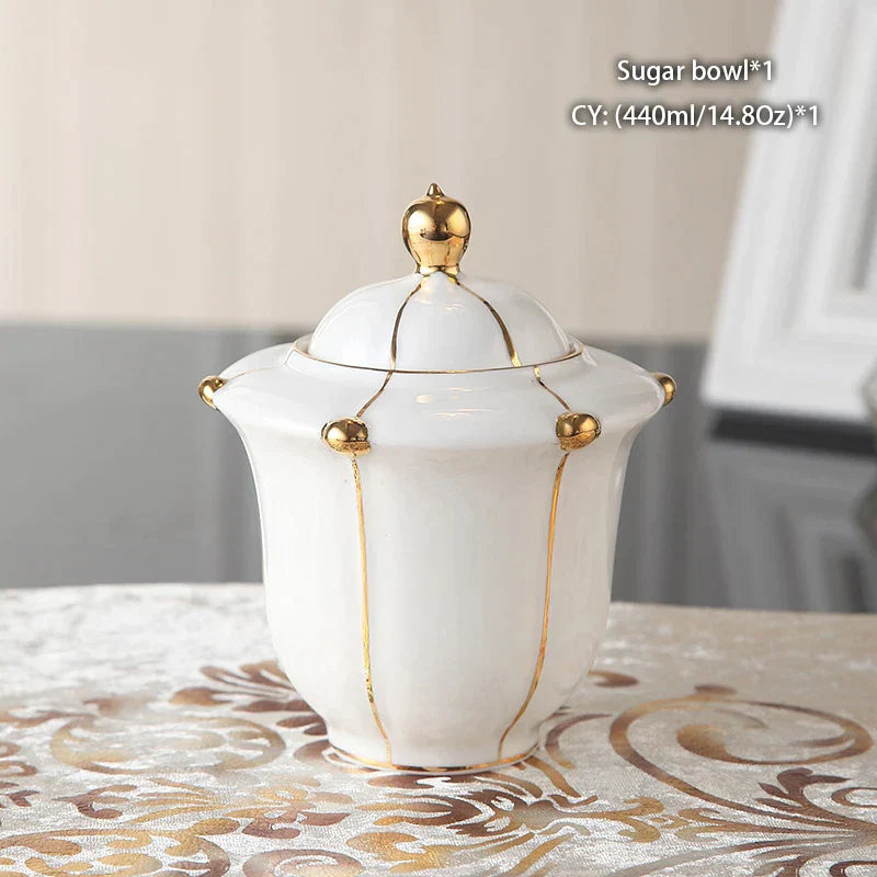 DecorBites™ Elegant Bone China Tea Set Luxury Porcelain Coffee Pot Creamer Sugar Bowlcaffold