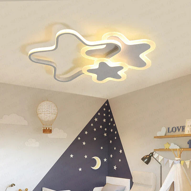 DecorBites™ Kids Room LED Ceiling Light: Modern, Creative, White & Pink Pentagram Lamps