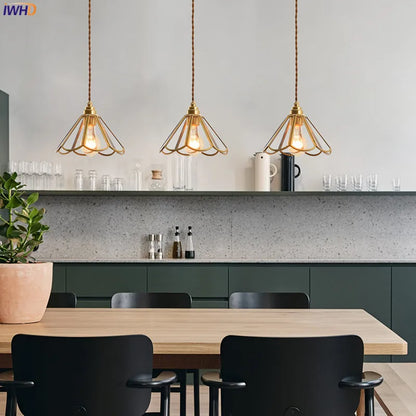 DecorBites™ Japanese Vintage Glass Copper LED Pendant Lamp for Bedroom, Bar, Cafe