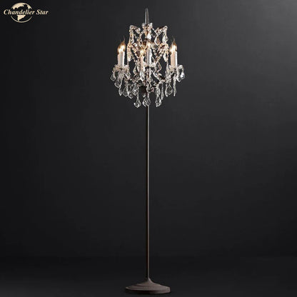 DecorBites™ LED Rococo Crystal Iron Floor Lamp Chandelier, Modern Standing Candle Light