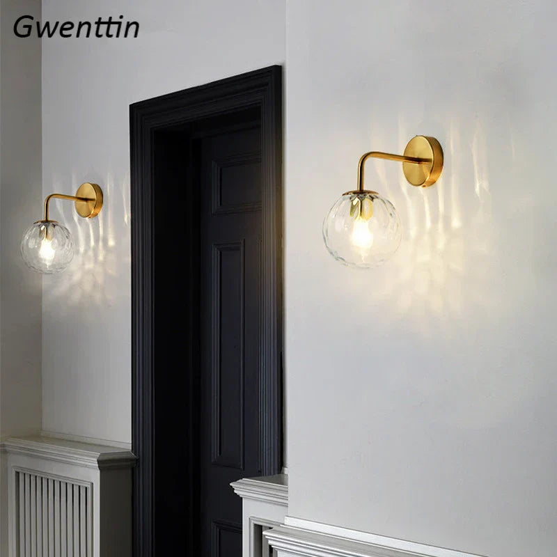 Lámpara de pared con bola de vidrio dorado Decorbites™ | Aplique de espejo nórdico para iluminación interior