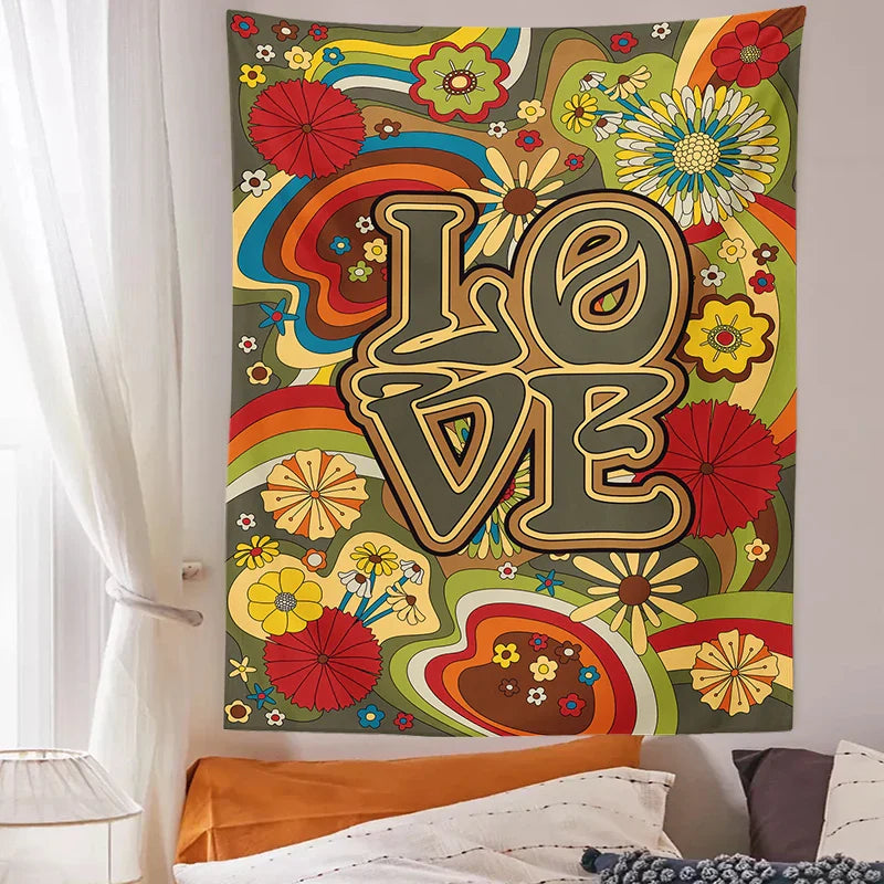 Decobites Psychedelic Hippie Floral Wall Tapestry: Retro 60s 70s Bedroom Dorm Decor