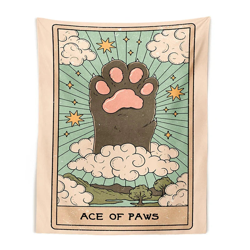 Decobites Tarot Cat Paws Tapestry Wall Hanging for Bohemian Witchcraft Decor