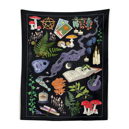 Decobites Tarot Mushrooms Moon Starry Botanical Hippie Boho Tapestry Wall Hanging