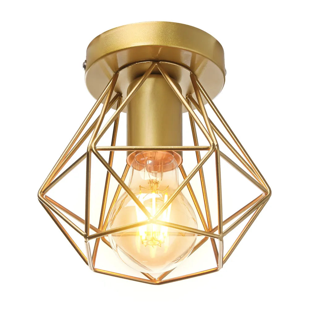 DecorBites™ Iron Frame Cage Ceiling Light Fixture Modern Retro Cafe Loft Aisle Lampshade