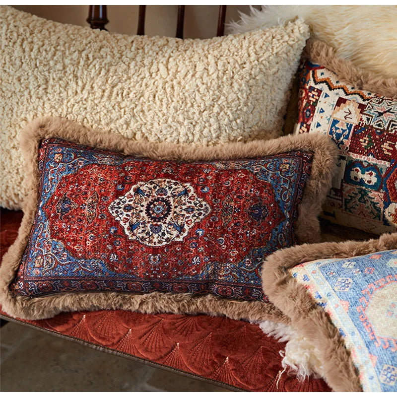 DecorBites™ Bohemian Chenille Lumbar Pillow Cover for Retro Living Room Sofa 60x40