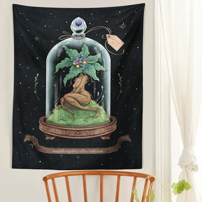 Decobites Mushroom Witch Mandrake Tapestry: Forest Magic Wall Hanging for Home Decor