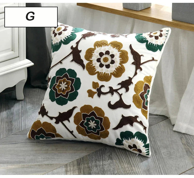 DecorBites™ Ethnic Style Canvas Embroidery Pillow Cover 45x45cm