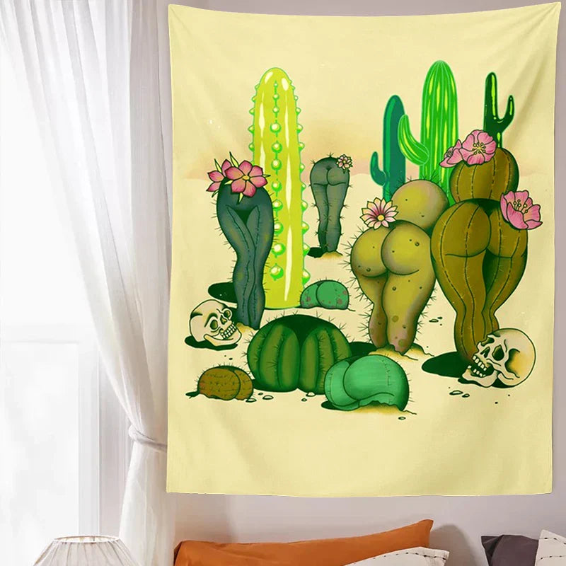 Decobites Cactus Mushroom Girl Tapestry Psychedelic Witchcraft Home Decor