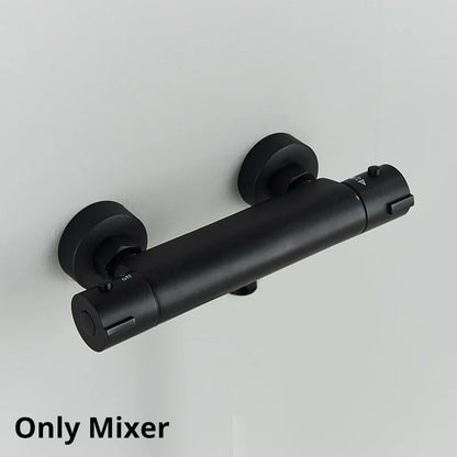 طقم دش ترموستاتي من ديكوربايتس™ باللونين الأسود والكروم مع حامل حائط - إكسسوارات الحمام