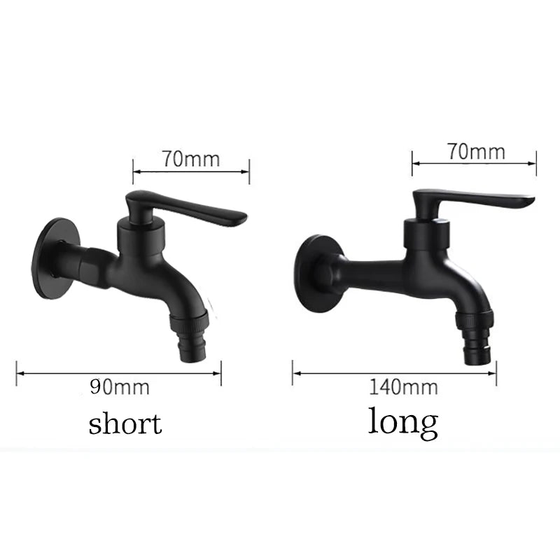 Bathroom Black Single Cold Tap Wall Washing Machine Single Tap Cold Water Faucet Garden Black Tap