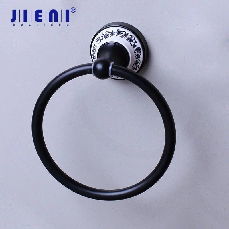 حلقة منشفة حمام من الفولاذ المقاوم للصدأ باللون الأسود من DecorBites™ - مثبتة على الحائط بلون برونزي مصقول بالزيت