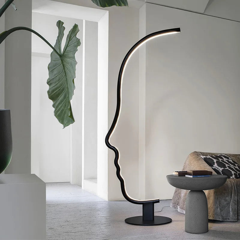 DecorBites™ Black Nordic Human Face LED Floor Lamp: Adjustable Indoor Lighting for Living Room