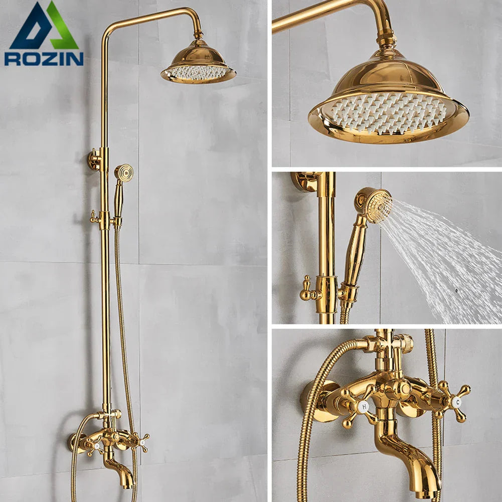 DecorBites™ Gold Brass Shower Faucet Set with Tub Spout and Dual Handles