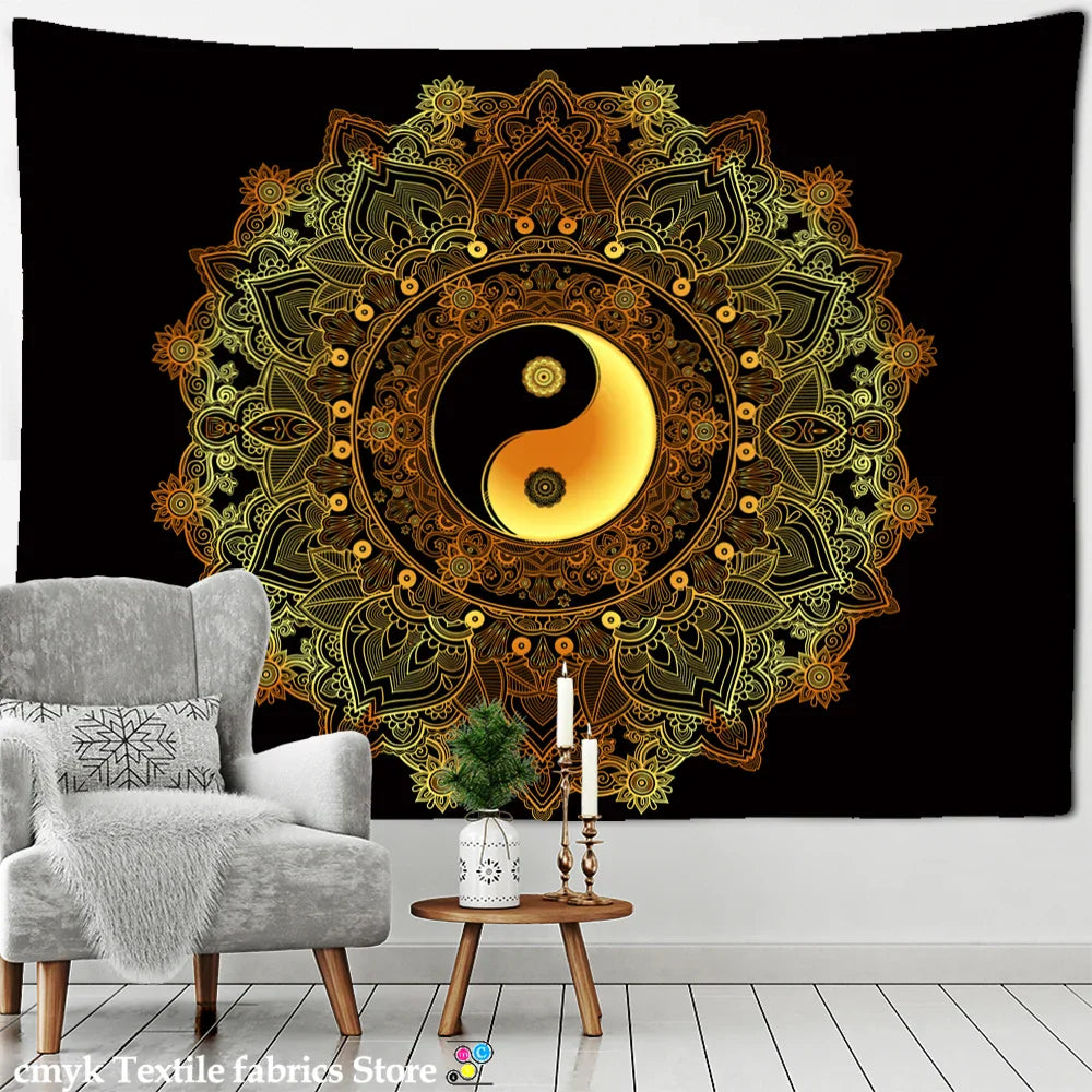 Decobites Mandala Pattern Tapestry Wall Hanging for Dark Hippie Aesthetics Room