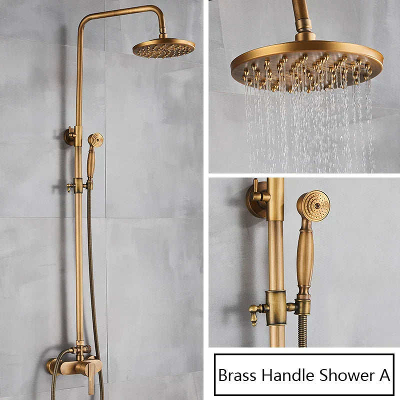 DecorBites™ Brass Antique Shower Set with Handshower, Wall Mounted Single Handle Faucet