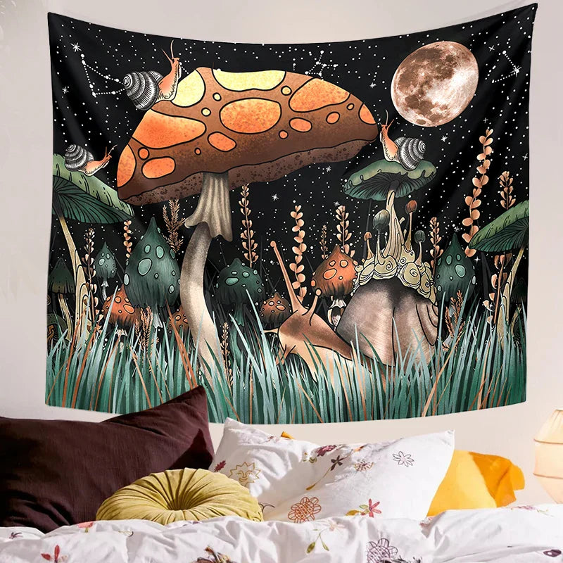 Decobites Mushroom Moon Psychedelic Snail Mandala Wall Tapestry Hippie Fantasy Decor