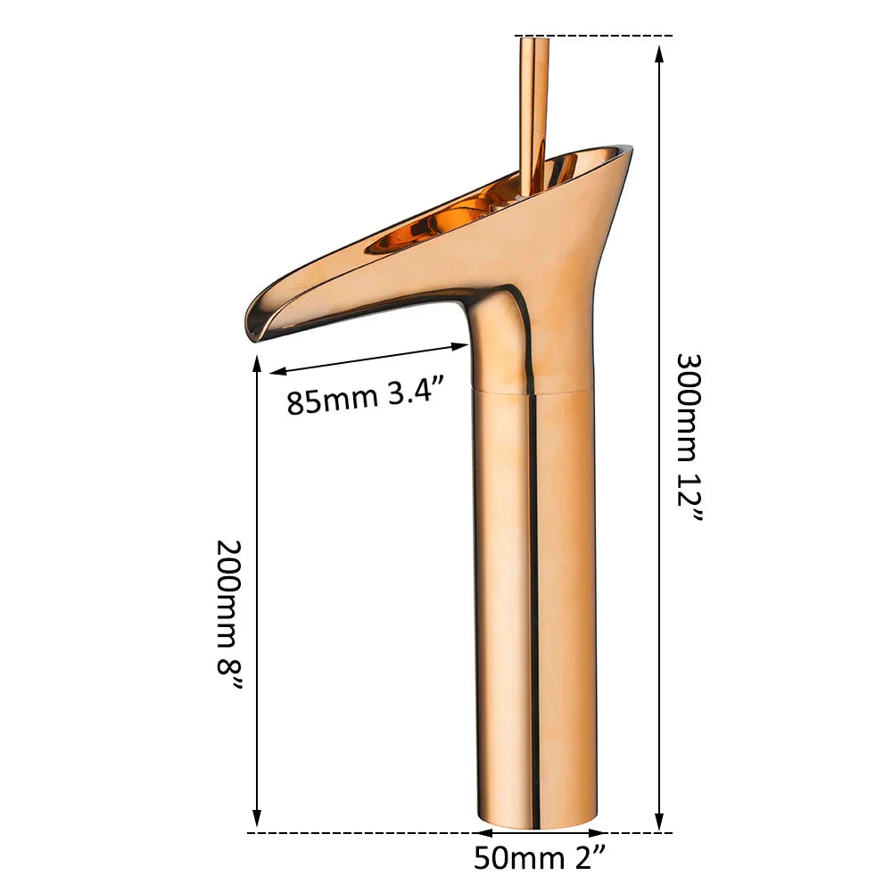 DecorBites™ Golden Waterfall Bathroom Faucet Mixer Tap Tall Sink Deck Mounted