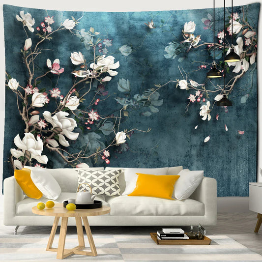 Decobites Magnolia Flower Tapestry: Bohemian Hippie Art Wall Hanging for Bedroom & Living Room