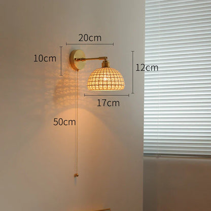 DecorBites™ Green Glass LED Wall Lights with Pull Chain Switch, Copper Finish