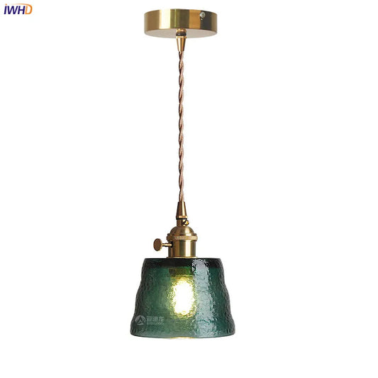 DecorBites™ Green Glass LED Pendant Light - Japanese Style Nordic Copper Hanging Lamp