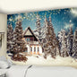 Decobites Christmas Village Wooden House Tapestry Ice and Snow Wall Hanging