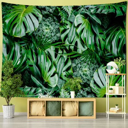 Decobites Monstera Leaf Tapestry Wall Hanging - Bohemian Tropical Plants Scenery