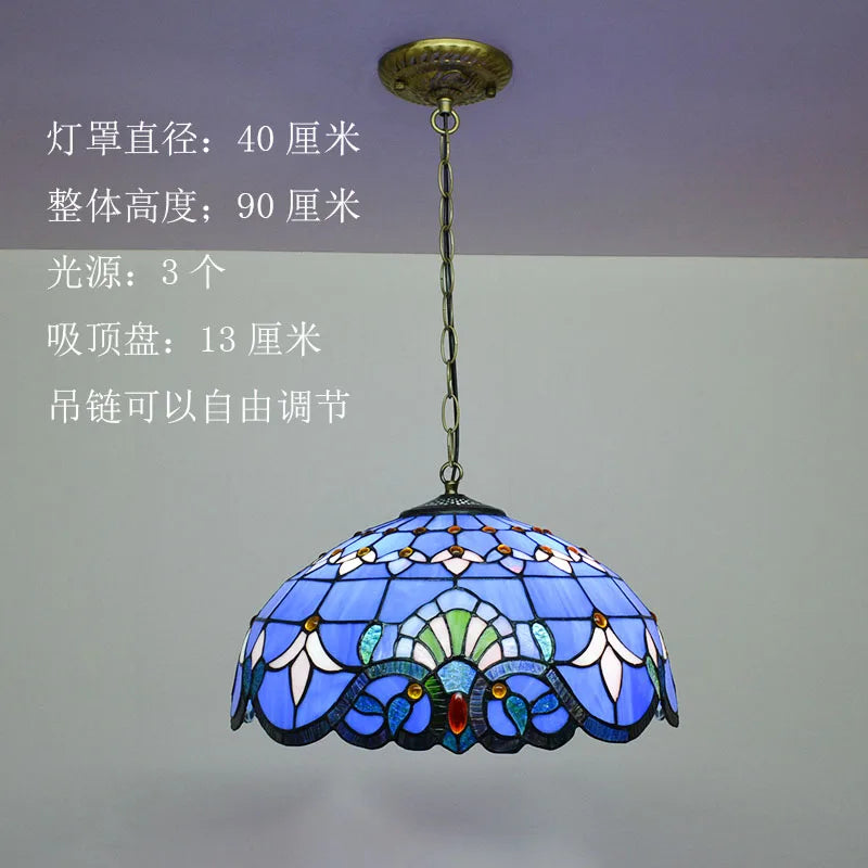 DecorBites™ Baroque Tiffany Pendant Light Stained Glass Chandelier for Home Dining Room E27