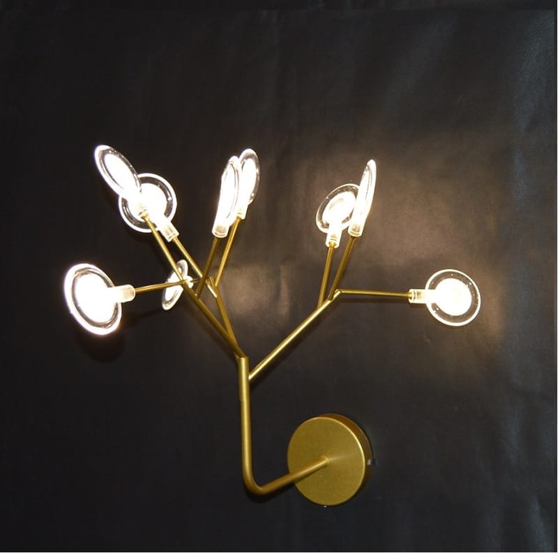 Modern gold firefly tree branch led wall light featuring a gold-toned branching design with multiple exposed bulbs ideal as a bedroom led wall light.