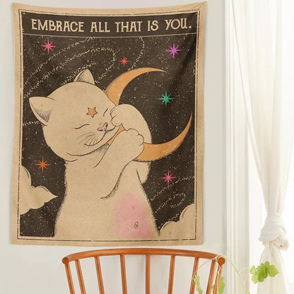 Decobites Tarot Cat Sun Moon Wall Hanging Tapestry for Boho Home Decor