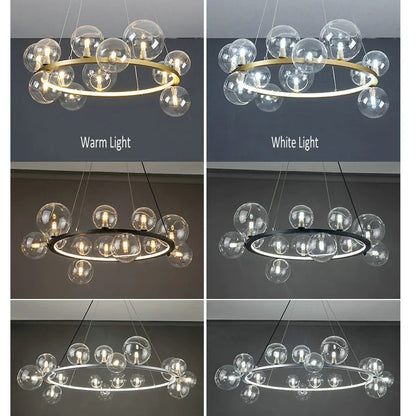 DecorBites™ Glass Chandelier Lamp Kitchen Island Hanging Light Black Gold Silver G9 LED