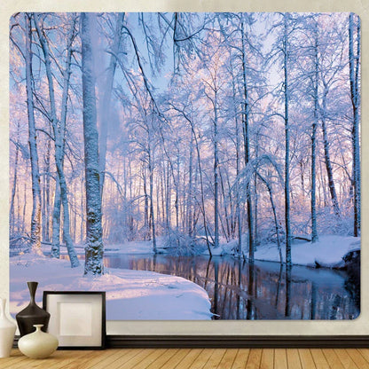 Decobites Christmas Snow Forest Tapestry: Bohemian Bedroom Wall Decoration