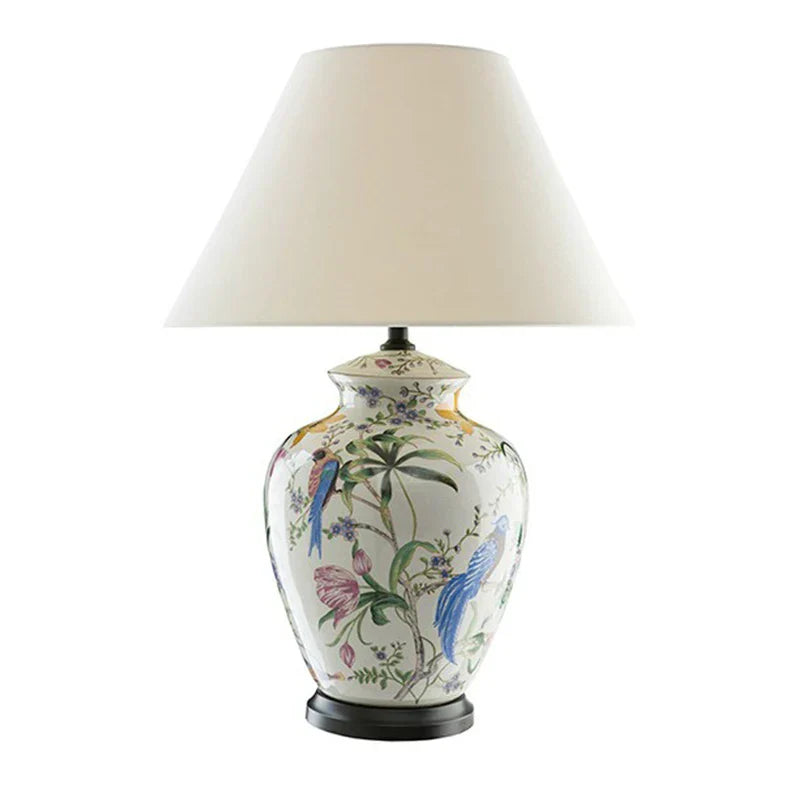 DecorBites™ Coral Flower Bird Ceramic Table Lamp Hand-Painted Crack Glaze Living Room Table Lamp
