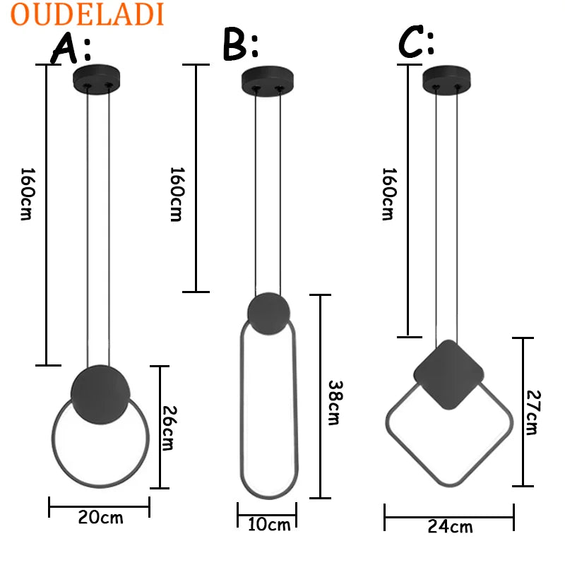 مصباح معلق أسود من DecorBites™: تصميم نورديك بسيط، مصباح LED قابل للتعتيم، سلك طويل