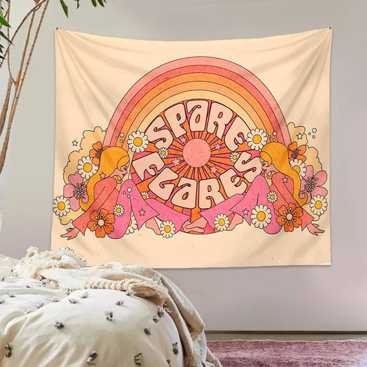 Decobites Retro Rainbow Sun Tapestry Wall Hanging for Striking Bohemian Aesthetic