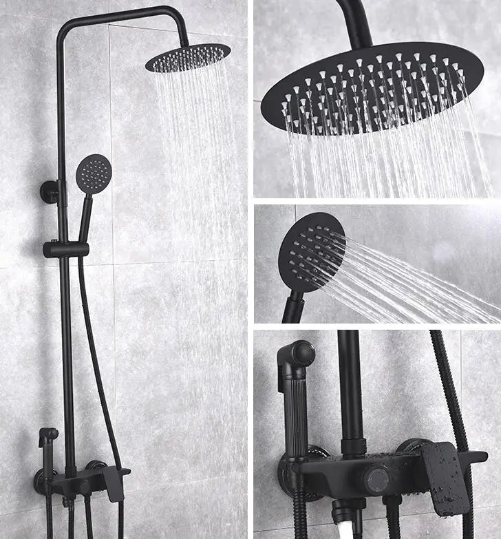DecorBites™ Black Brass Shower Set with Tub Faucet - Rainfall Bath Mixer for Bathtub
