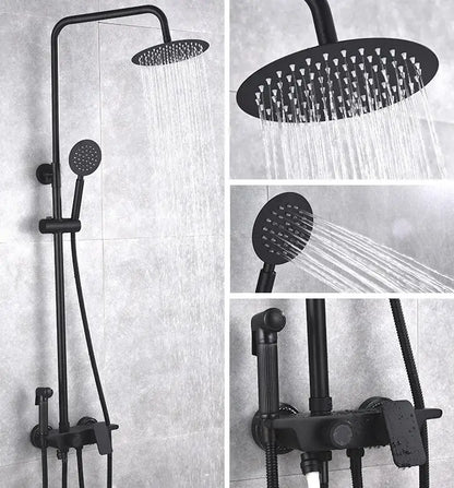 DecorBites™ Black Brass Shower Set with Tub Faucet - Rainfall Bath Mixer for Bathtub